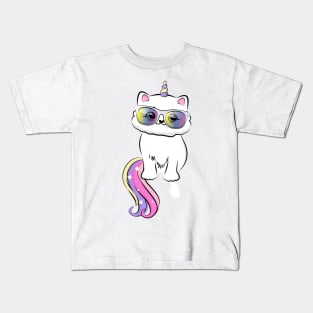 Cute loving Caticorn Summer Sunglass Unicorn girl Kids T-Shirt